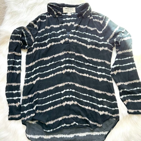 cloth & stone Anthropologie Shirt Black Gray Tie Dye Boho LS XS #R2893-A10-304 - Picture 1 of 10